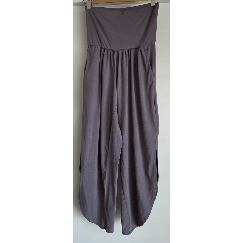 Onzie Flow Pants S/M Grey Foldable Waist Casual Asymmetrical Hem Side Openings